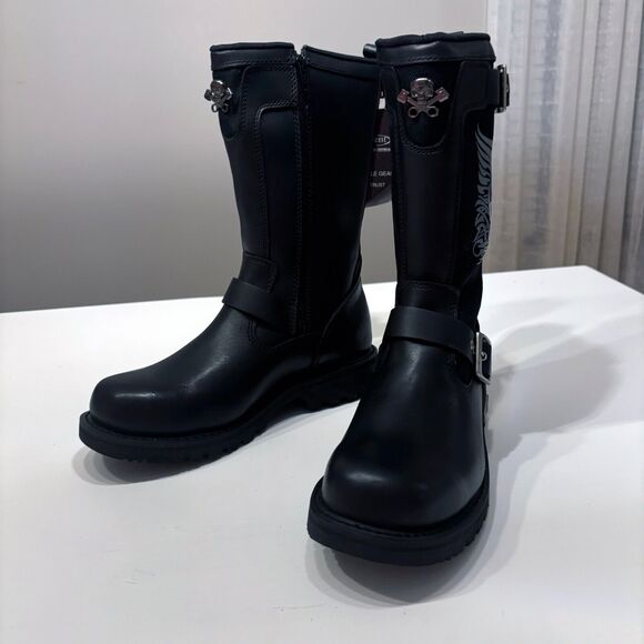 Xelement Women's Black Tribal Skull Leather Motorcycle Riding Boots Size 8 - Picture 4 of 14